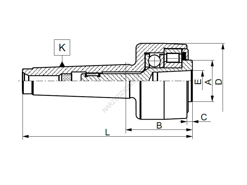 Rysunek techniczny: Kieł obrotowy uniwersalny (na wymienne końcówki): T.8832 MS2 KL.I - KOLNO